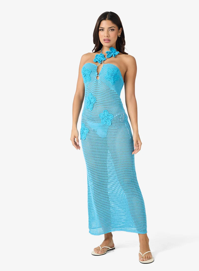 Ginger  Halter Neck 3D Floral Detail Crochet Dress for Women | Best Price UAE